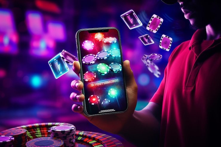 Tampilan mesin slot dengan tema warna-warni dan animasi menarik di layar perangkat